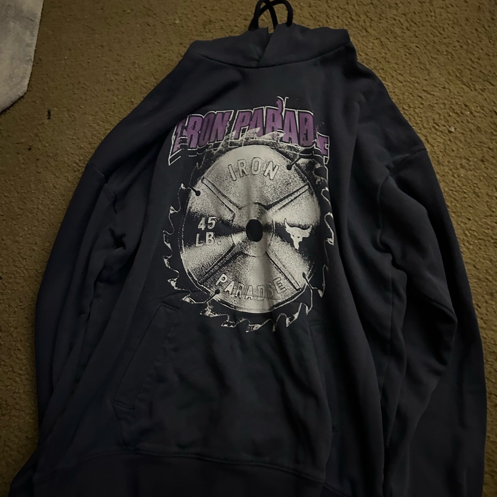 Under Armour Dark Gray Hoodie with Purple and White Graphic